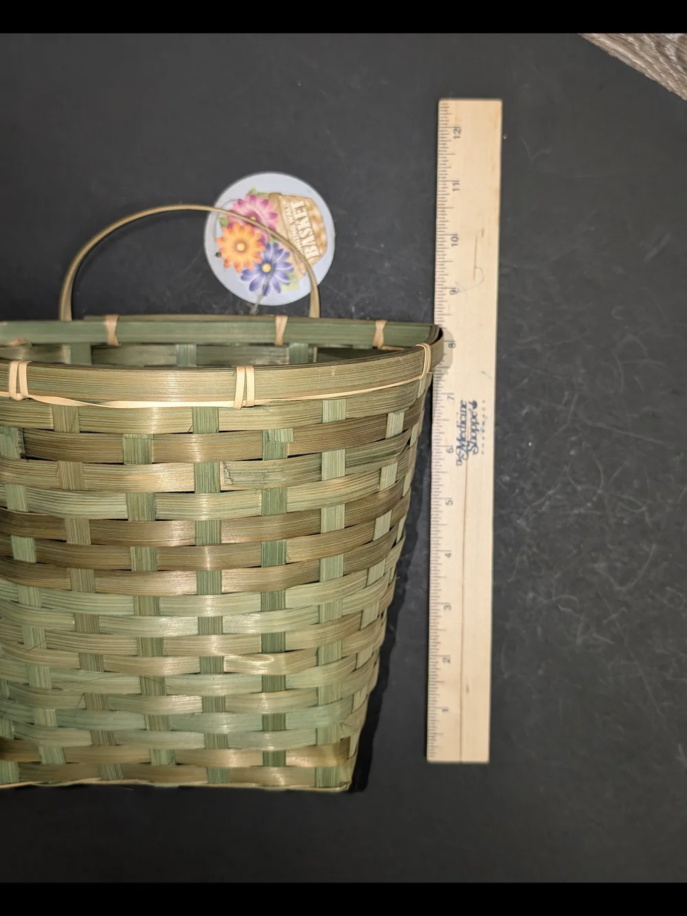 Boho Bamboo Wall Pocket Basket Hanging Planter Green Woven Wood Farmhouse NWT